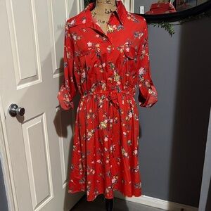 Red Floral Long Sleeve Dress